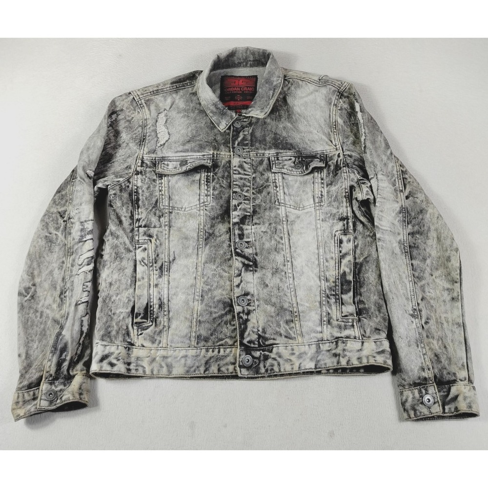 Jordan Craig Jacket Mens XL Gray Denim‎ Legacy Edition Distressed Biker Grunge